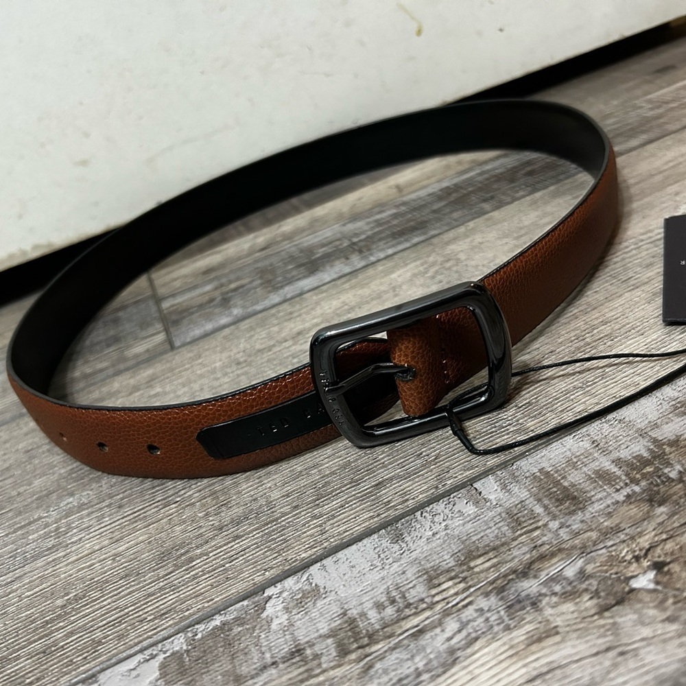 TED BAKER ITALIAN LEATHER BELT Brown Pebble texture size 32